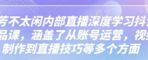 芳芳不太闲内部直播深度学习抖音精品课涵盖了从账号运营,视频制作到直播技巧等多个方面-阿鑫