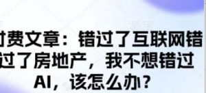 付费文章:错过了互联网错过了房地产,我不想错过A1,该怎么办?-阿鑫