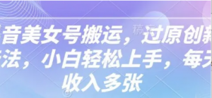 抖音美女号搬运，过原创新玩法，小白轻松上手，每天收入多张-阿鑫
