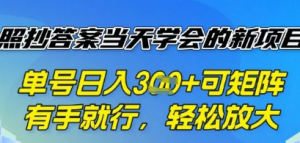照抄答案挣钱项目,每天单号稳定3张,有手就行,照着答案抄,可放大操作-阿鑫
