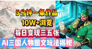 5分钟一条作品,10W+浏览,每日变现三五张,AI三国人物图文玩法揭秘-阿鑫