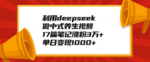 利用deepseek做中式养生视频,17篇笔记涨粉3万+,单日变现1000+-阿鑫