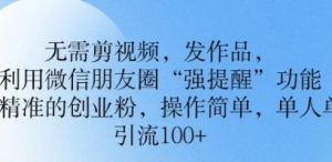 无需剪视频,发作品,利用微信朋友圈功能,引流精准的创业粉,操作简单,单人单日引流100+-阿鑫