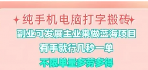 纯手机电脑打字搬砖，有手就行，几秒一单，多劳多得，正规项目大平台【揭秘-阿鑫