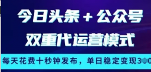 今日头条+公众号双重代运营模式，每天花费十秒钟发布，单日稳定变现3张揭秘-阿鑫