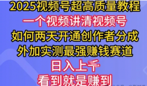 2025视频号超高质量教程，两天开通创作者分成，外加实测最强挣钱赛道，日入多张-阿鑫
