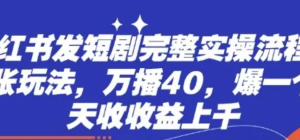 小红书发短剧完整实操流程,两张玩法,万播40,爆一个一天收收益上千-阿鑫