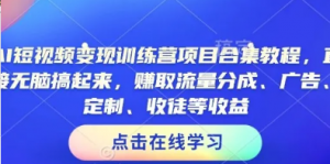AI短视频变现训练营项目合集教程，直接无脑搞起来，赚取流量分成、广告、定制、收徒等收益(0302更新)-阿鑫