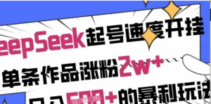 用DeepSeek起号速度开挂，单条作品涨粉2w+，日入5张+的暴利玩法-阿鑫