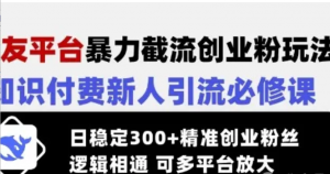 交友平台暴力截流创业粉玩法，知识付费新人引流必修课，日稳定300+精准创业粉丝，逻辑相通可多平台放大-阿鑫