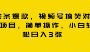 条条爆款，视频号搞笑对话项目，简单操作，小白轻松日入3张-阿鑫