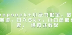 Deepseek+小绿书掘金，最新蓝海赛道日入6k+，小白闭眼也要做，保姆式教学-阿鑫