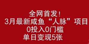全网首发，3月最新咸鱼人脉项目，0投入0门槛，单日变现几张-阿鑫