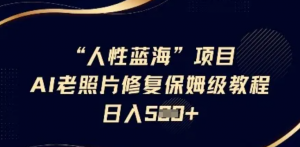 人性蓝海AI老照片修复项目保姆级教程，长期复购，轻松日入5张-阿鑫