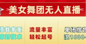 美女舞团无人直播，搭载多重防封技术流量丰富轻松起号，单人单号可撸音浪多张-阿鑫