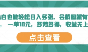 小白也能轻松日入多张，会截图就有收益一单10元，多劳多得，收益无上限-阿鑫