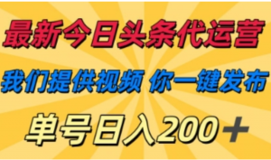 最新今日头条代运营，我们提供视频，你一键发布，单号日入200+【揭秘】-阿鑫
