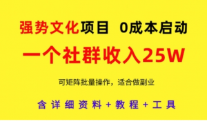 强势文化项目，一个社群收入25个W，0成本启动，可矩阵批量操作，原创详细实操教 程-阿鑫