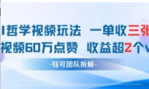 AI哲学视频新玩法 一单398元-单条视频60W点赞收益过W-阿鑫