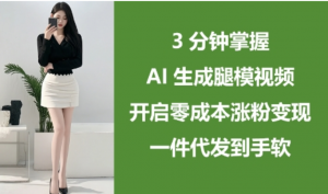 3分钟掌握AI生成腿模视频，开启零成本涨粉变现，一件代发到手软-阿鑫