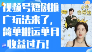 视频号短剧推广最新玩法，简单搬运单月收益过W，小白也能轻松上手-阿鑫