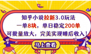 知乎小说拉新3.0玩法，一单8块，单日稳定200单，可批量放大，完美实现睡后收入!-阿鑫