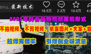 抖音最新视频展现形式，不拍视频、不剪视频、依靠图片+文案助推热门，引爆创 业粉-阿鑫