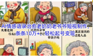 AI情感语录治愈老奶奶老爷爷短视制作，条 条10万+，轻松起号变现-阿鑫