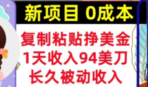 新项目，复制粘贴挣美金，1天收入94美刀，0成本，长久被动收入-阿鑫