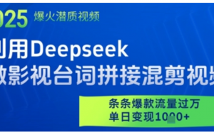 利用Deepseek做影视台词拼接混剪视频,条条爆款流量过W,单日变现多张-阿鑫
