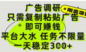 广告调研项目，只需复制粘贴广告即可挣钱，平台大水，任务不限量，一天3张【揭秘】-阿鑫